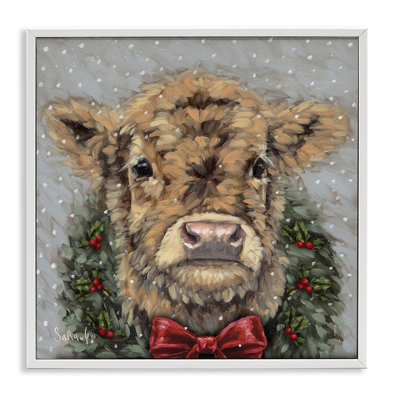 Stupell Industries Snowy Day Christmas Cow Framed Giclee, design by Sara G. Designs